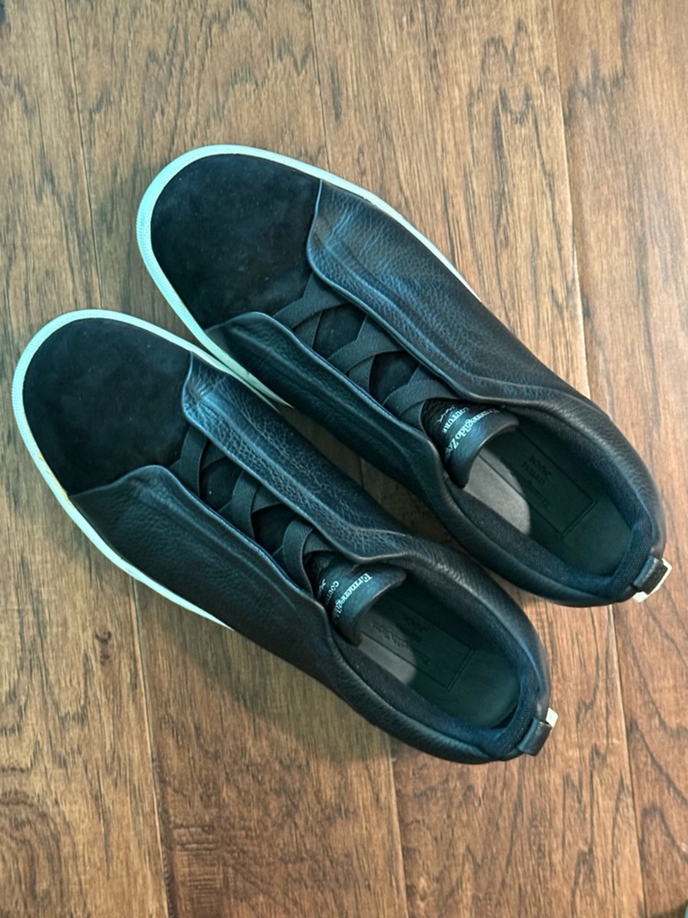 Ermenegildo Zegna Black Leather Slip-On Sneakers with White Sole